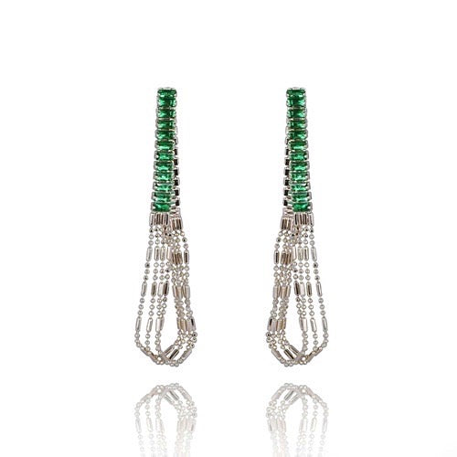 Silver with Green Zirconium Fold Earrings