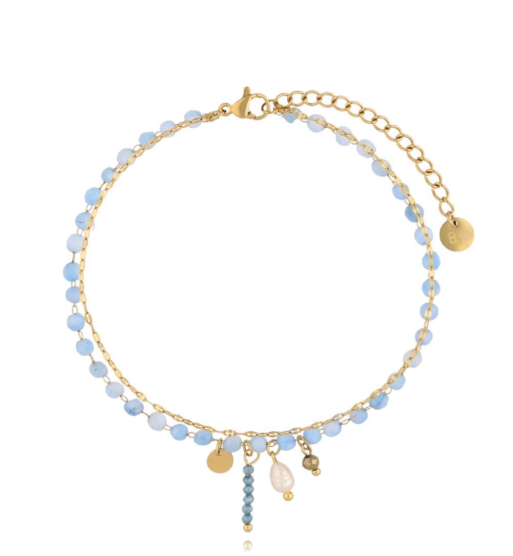 Gold Plated Double Chain Anklet with Blue Jadeite & Pendants Paradise