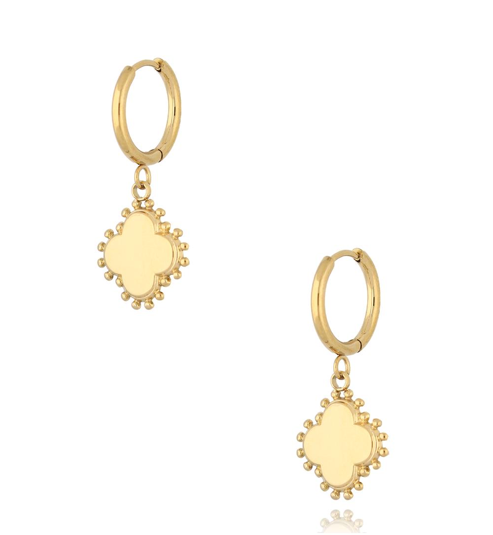Gold Plated Hoops with Gold Spike Clovers