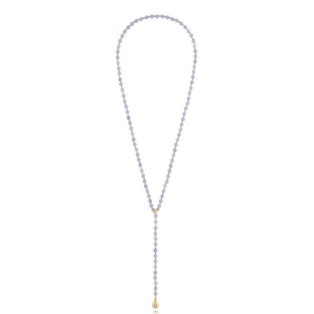 Aquamarine Stones Long Necklace with Teardrop Pendnt (CL)