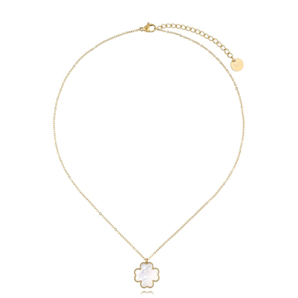 Stainless Steel Necklace with Pearl Clover Pendant