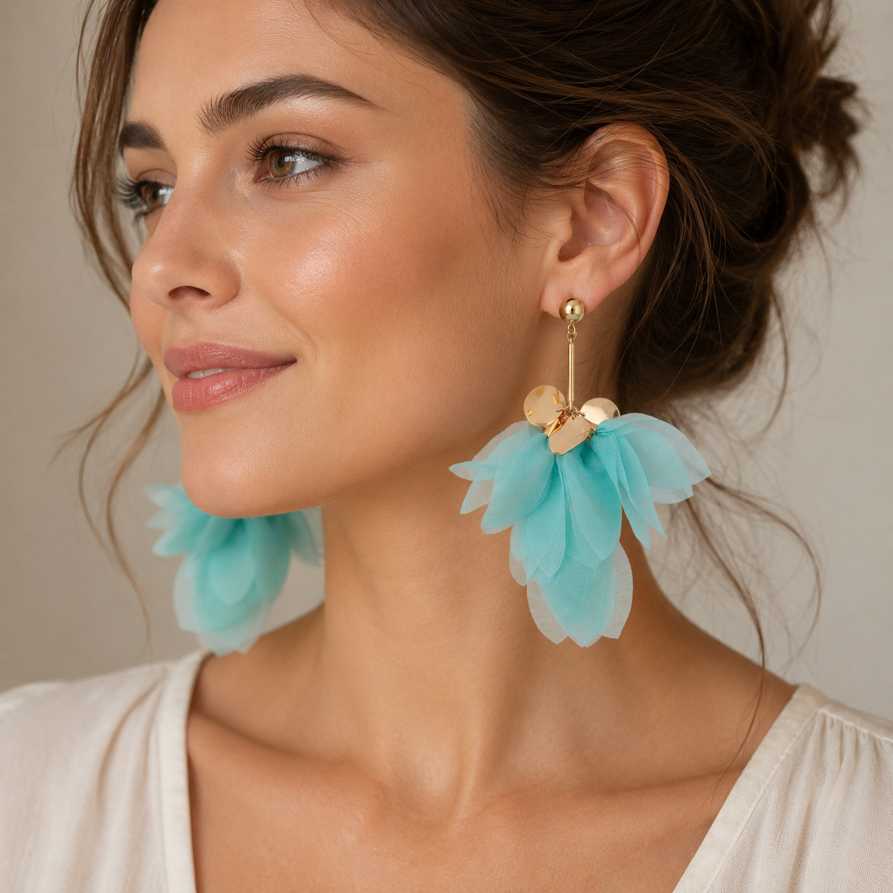 Ocean Blue Silk Flower Earrings