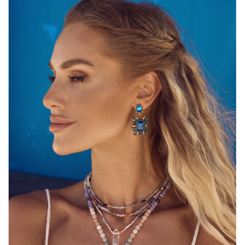 Antique Blue Air Crystal Earrings