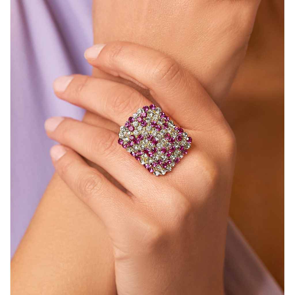 Fuchsia and Clear Zirconium Adjustable Ring Aelia