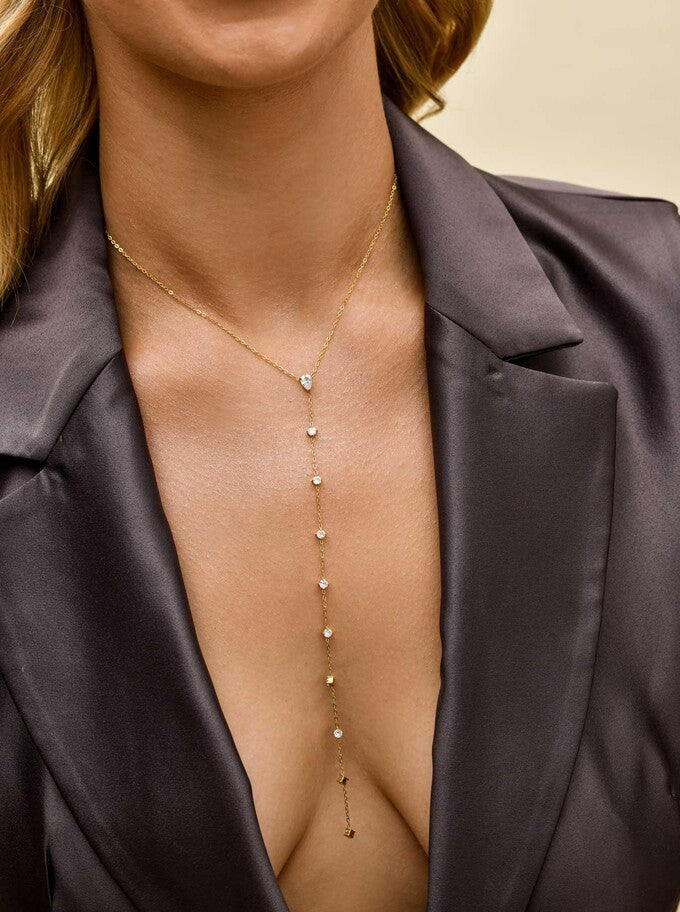 14K Gold plated Lariat Necklace with Crystals Paradise