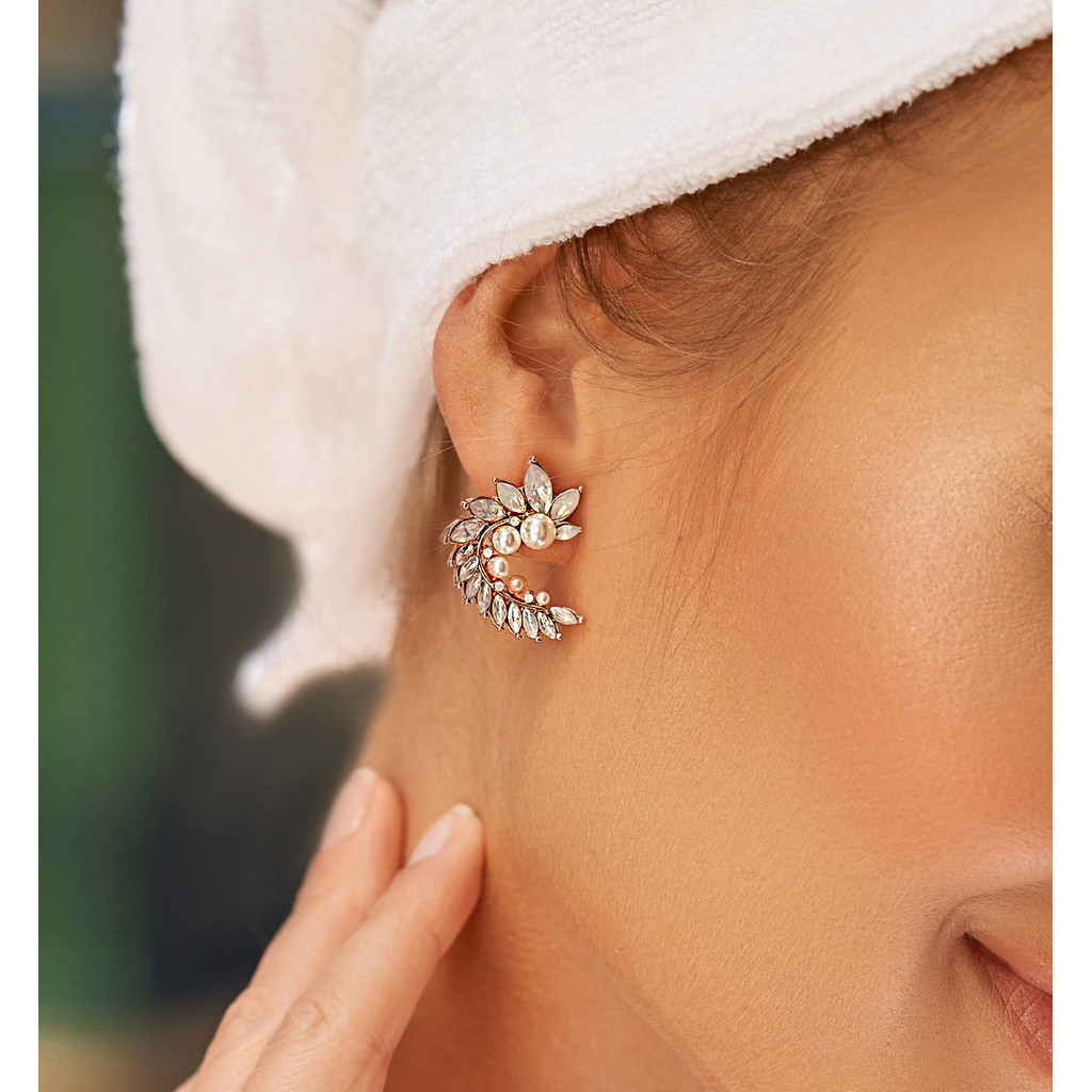Rose Gold Glamour Crystals & Pearl Earrings