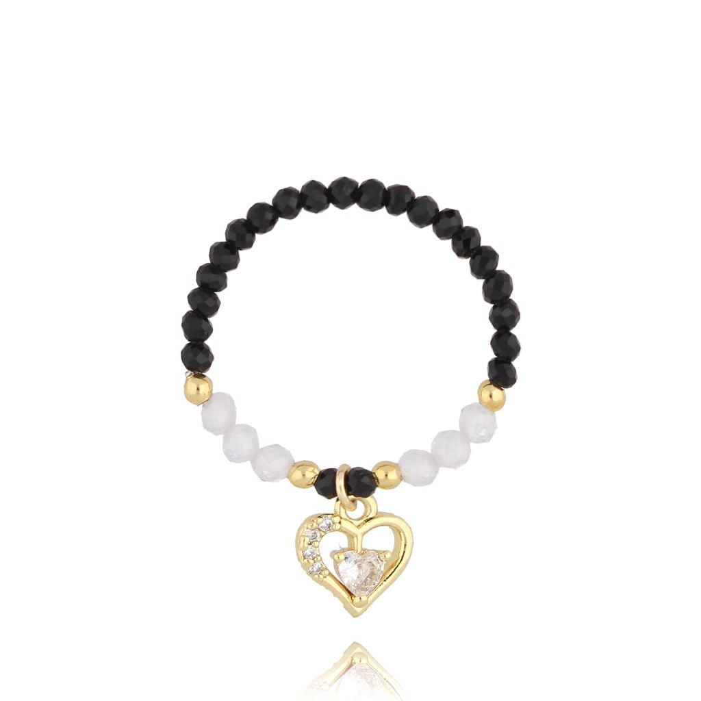 Zircon and Black Turmaline Stones Ring with Heart