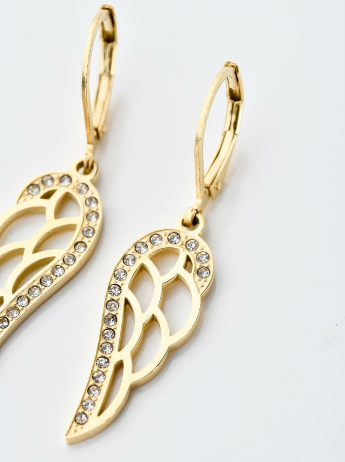 Gold Plated Crystal Angel Wing Earrings