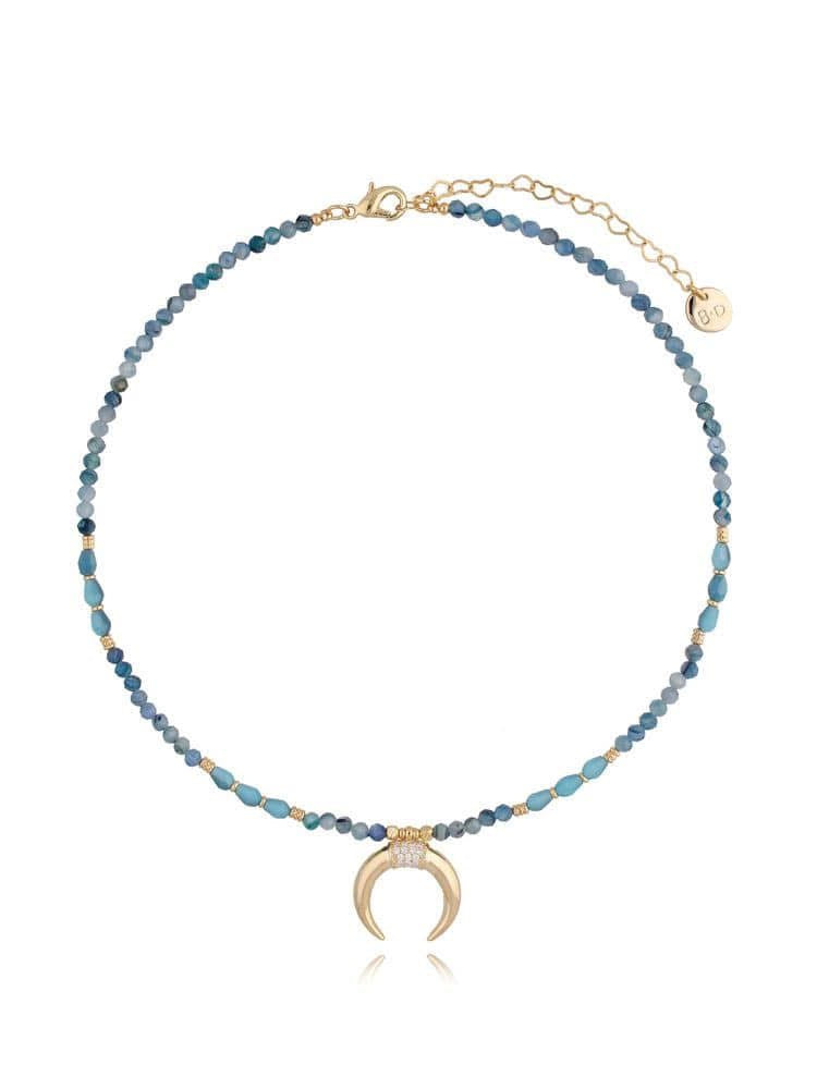 Blue Agate and Apatite Stones Necklace with Crystal Moon