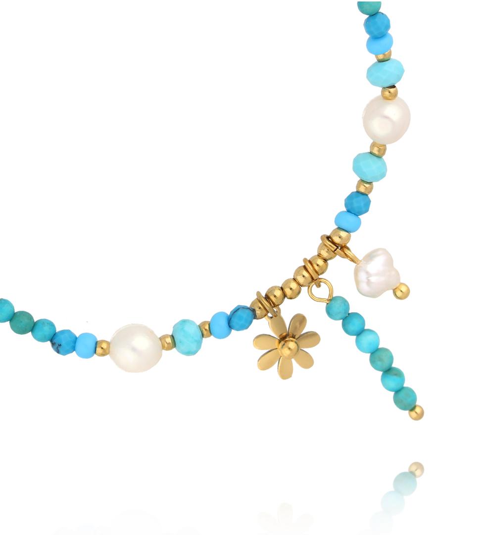 Turquoise Blue Miyuki Beads and Pearls Elastic Bracelet