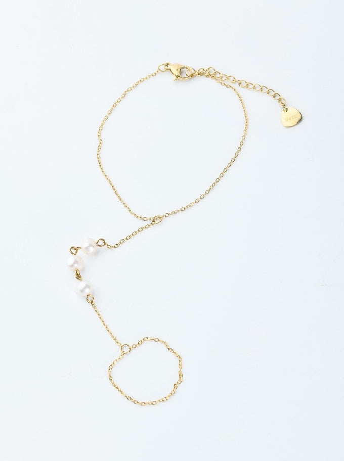 Gold Plated Pearls Ring Bracelet