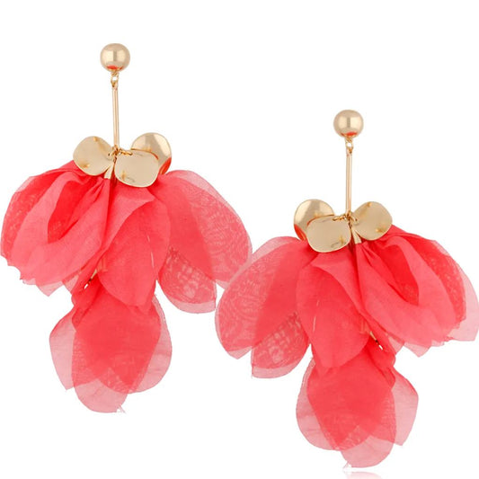 Coral Silk Flower Earrings