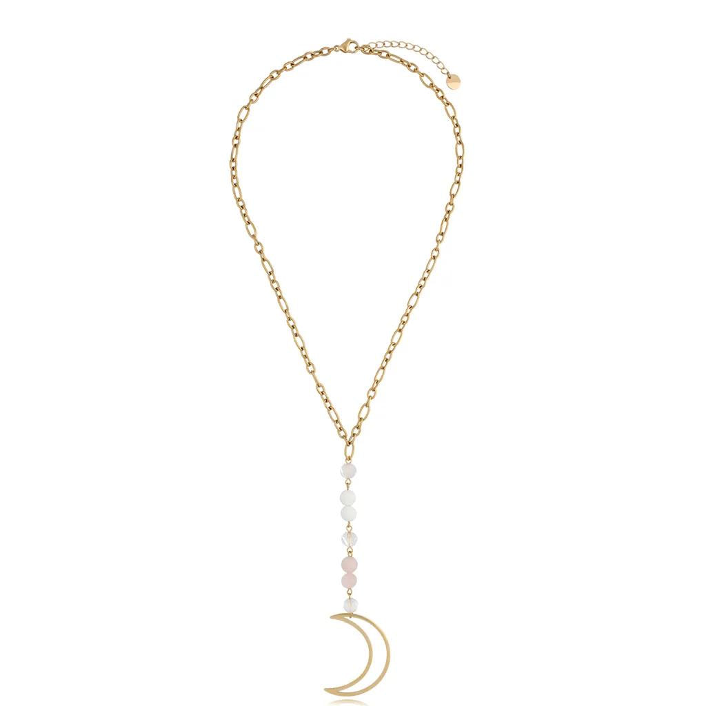 Boho Style Chain Necklace with Moon Pendant and Himalayan Stone