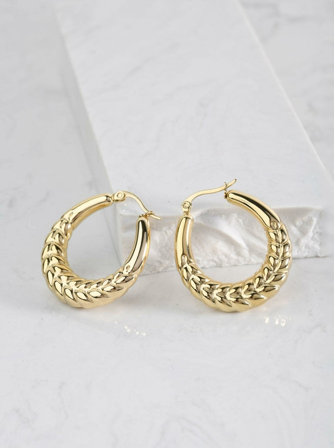 Gold Plated Wave Moon Hoop Earrings (3cm)
