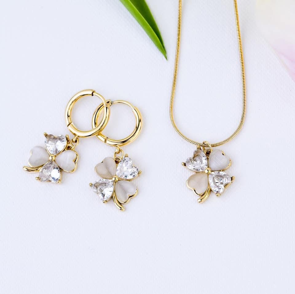 14k Gold Plated Clover Earrings with Acrylic and Crystal Stones