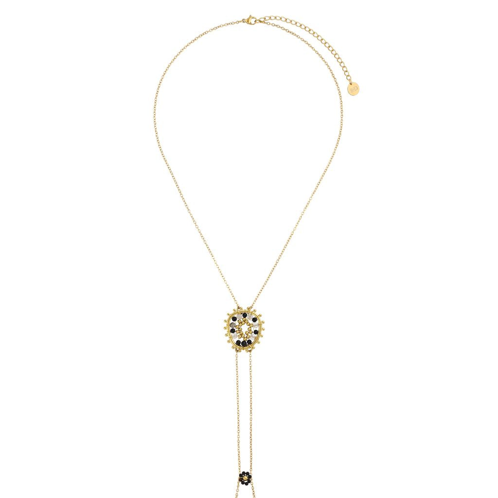 Black & Gray Miyuki Beads Flower Body Chain Necklace