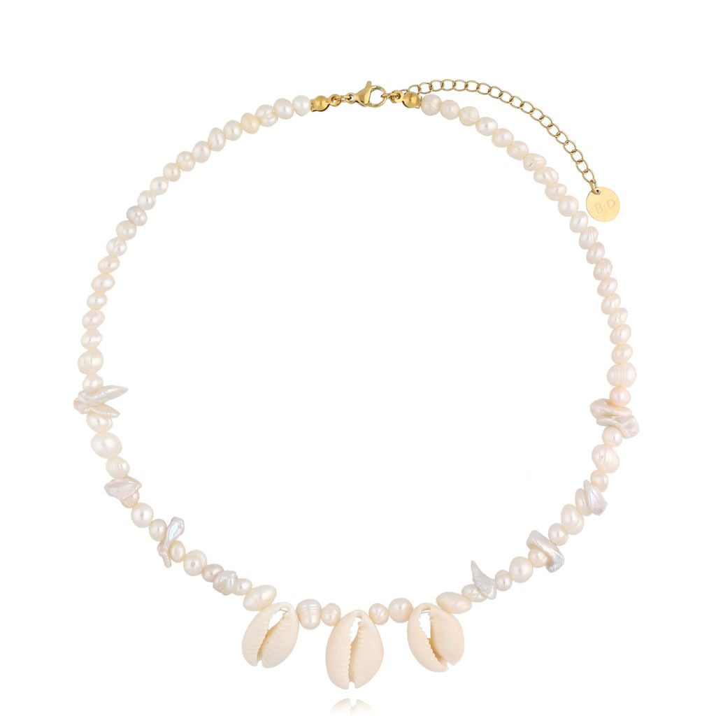 Stainless Steel Necklace with Pearls and Shells Oceano