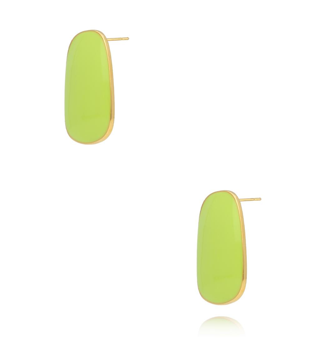 Neon Green Enamel Oval Earrings 0509