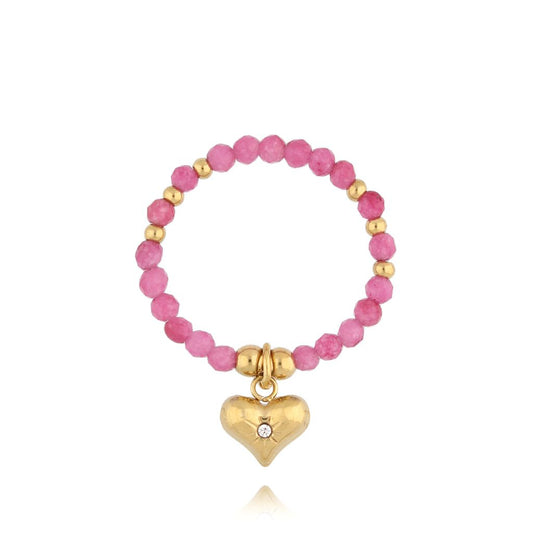 Elastic Pink Tourmaline Ring with Heart Pendant