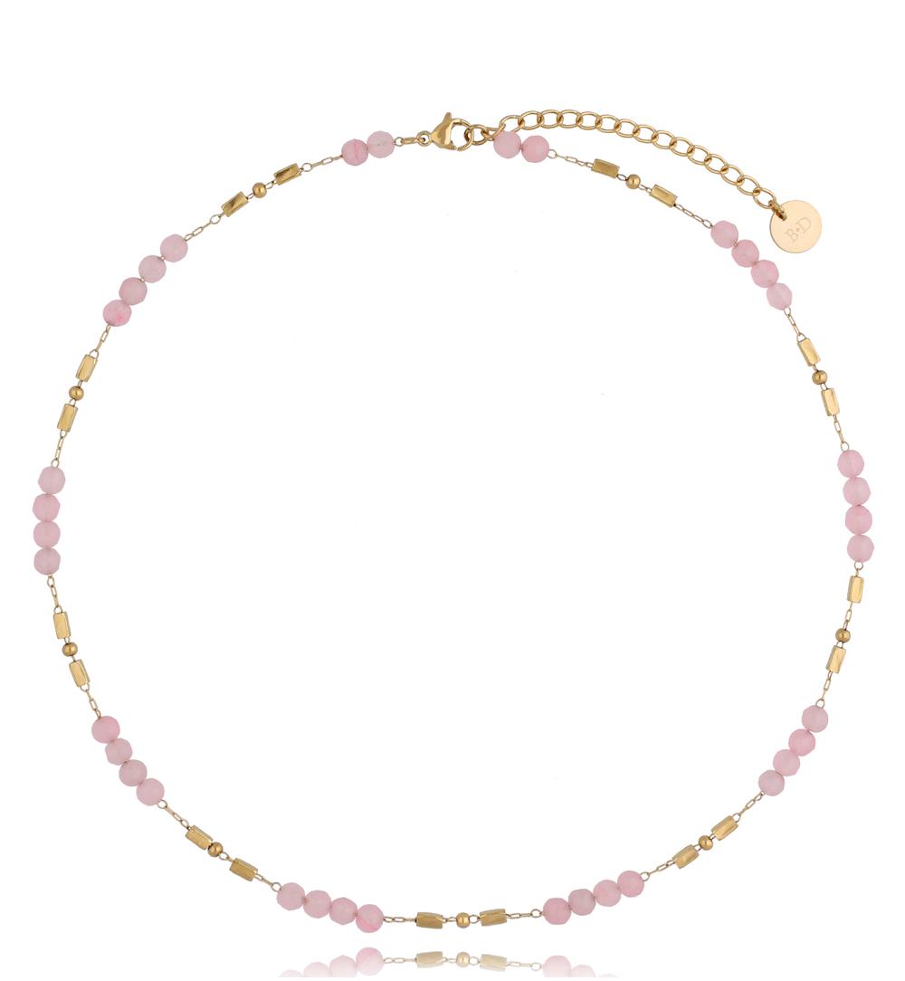 Gold Plated Pink Quartz Necklace Combo 0227