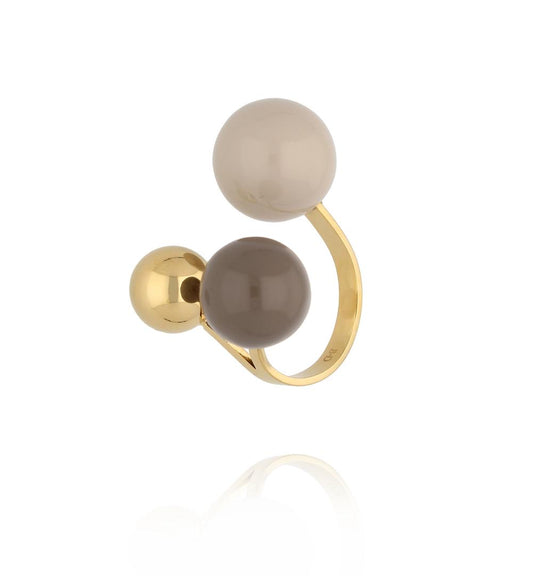 Steel and Shine Enamel Beige and Taupe Balls Ring 1122