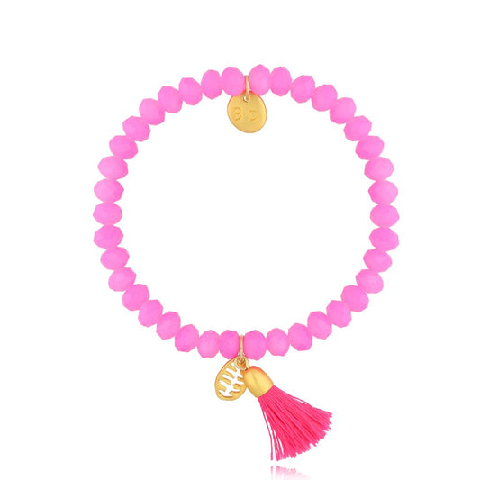 Neon Pink Faceted Glass Crystals Bracelet