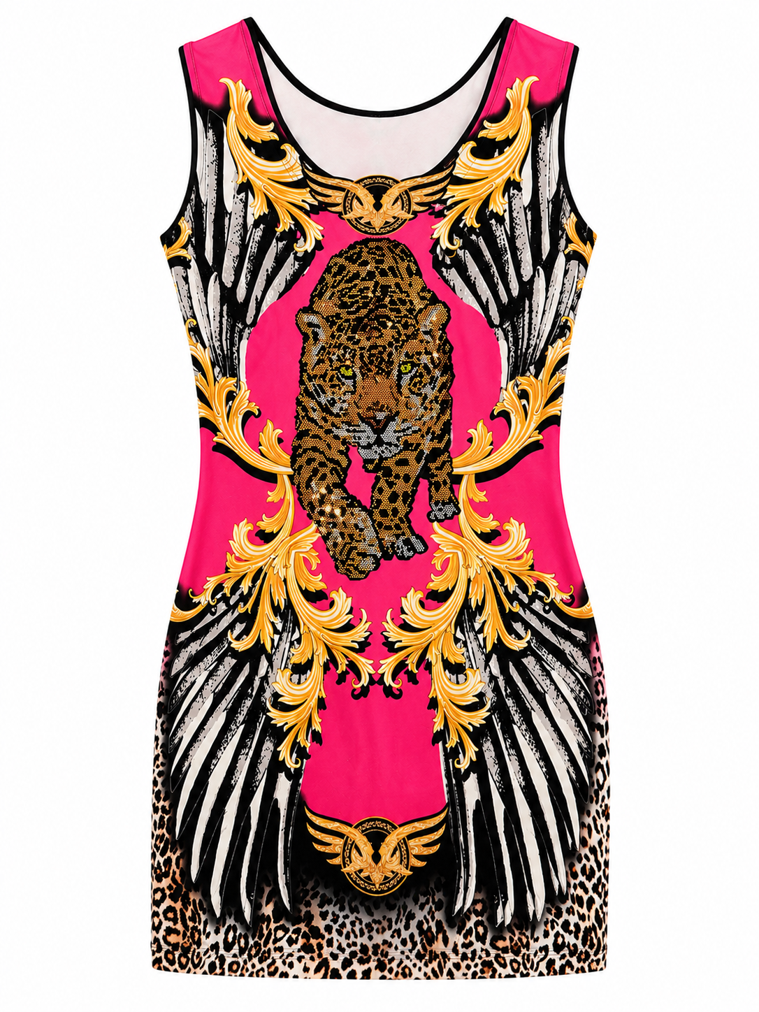 Tatu Dress with Crystals Tiger Print and Belt