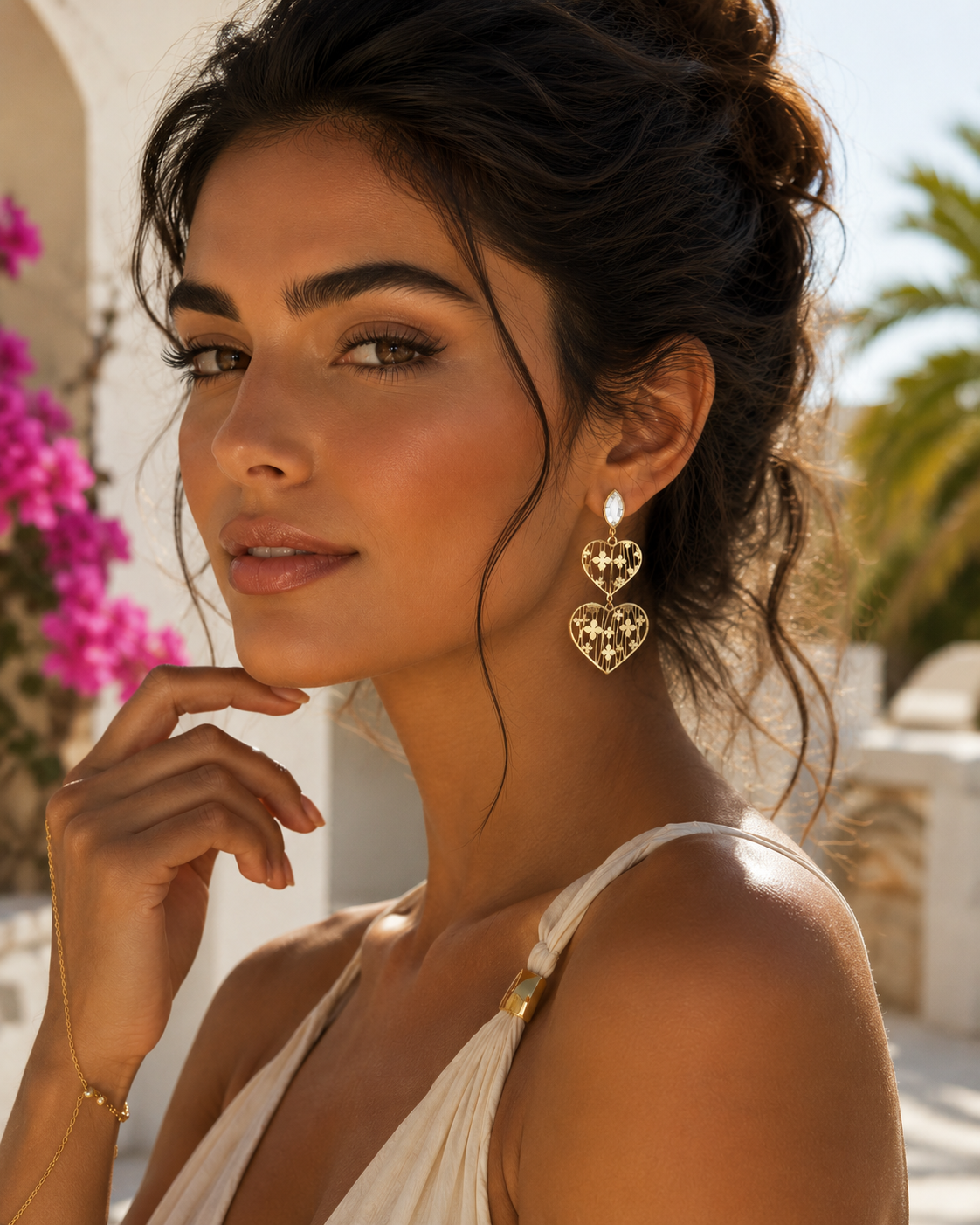 Gold Plated Clover Heart Earrings Cristale