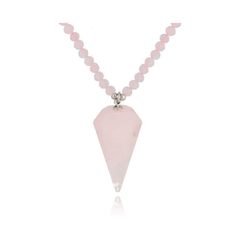 Pink Quartz Necklace with Quartz Pendant and Silver Finishing