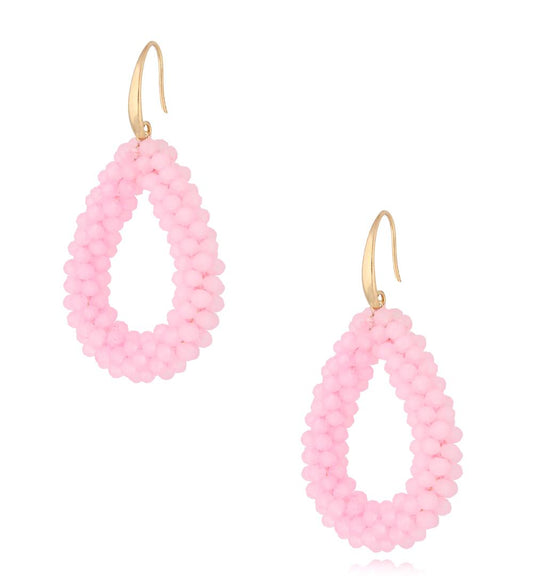Luminous Candy Pink Faceted Glass Teardrop Crystal Earrings 0034