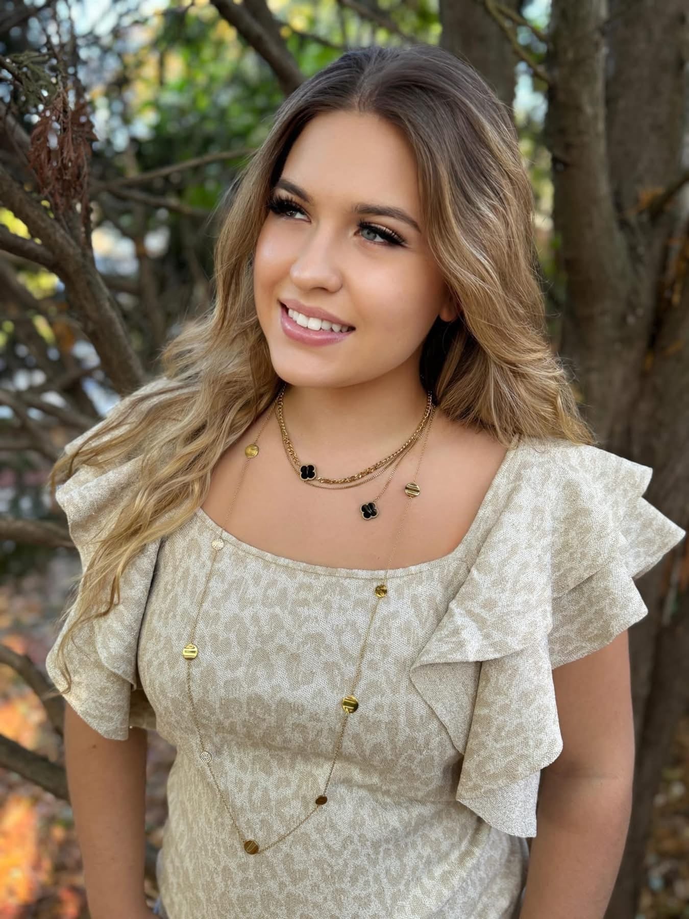 Gold Plated Long Necklace with Flat and Crystal Discs