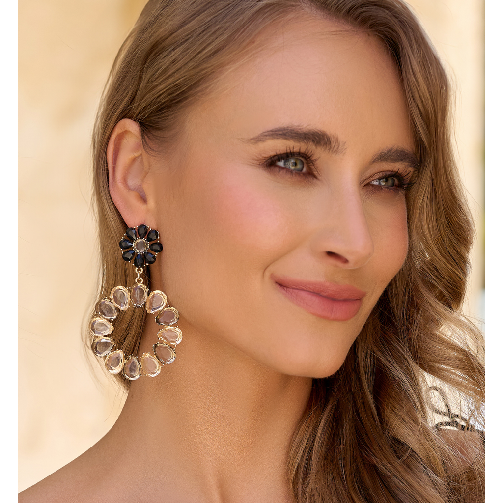 Flower Black & Gray Crystals Earrings Teresina