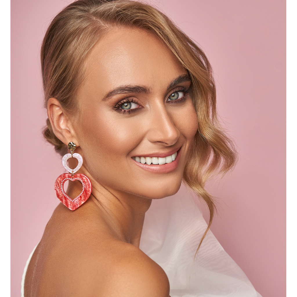 Baby Pink & Red Hearts Earrings Love
