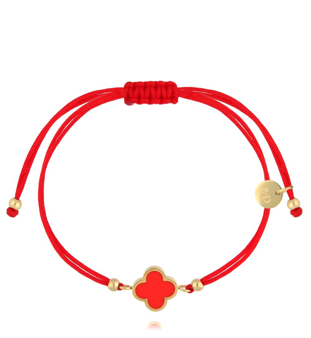 Lucky Red String Bracelet with Gold Plated Red Clover