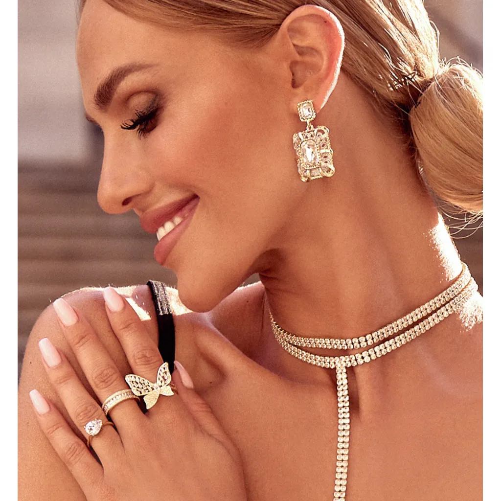 Glamour Double Crystals Lariat Necklace Shine