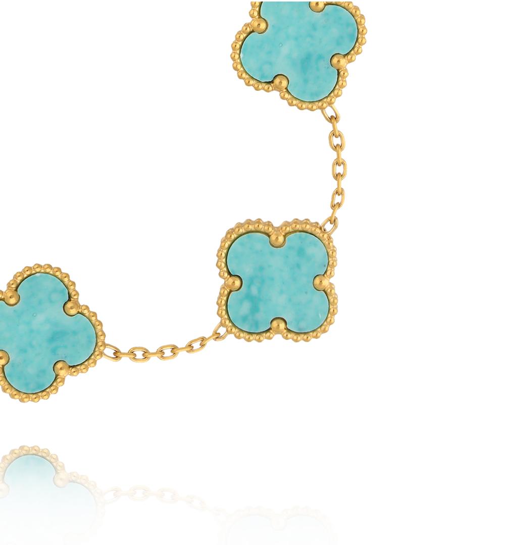Gold Plated Tiffany Turquoise Clovers Bracelet 0337