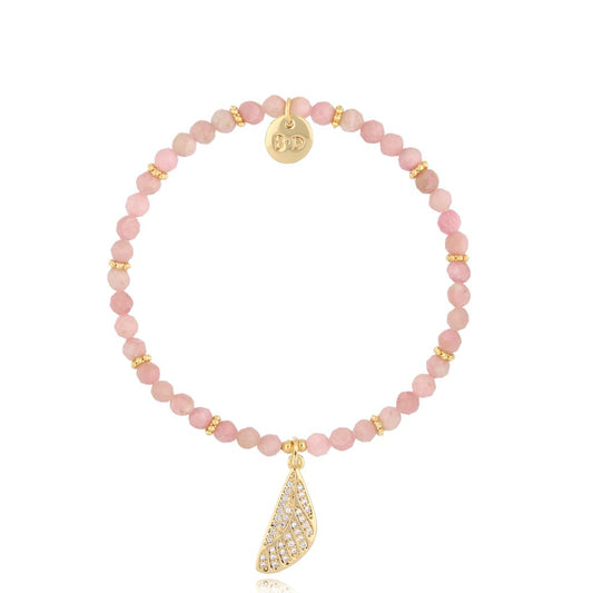 Pink Opal Bracelet with Crystal Leaf Pendant Richmond