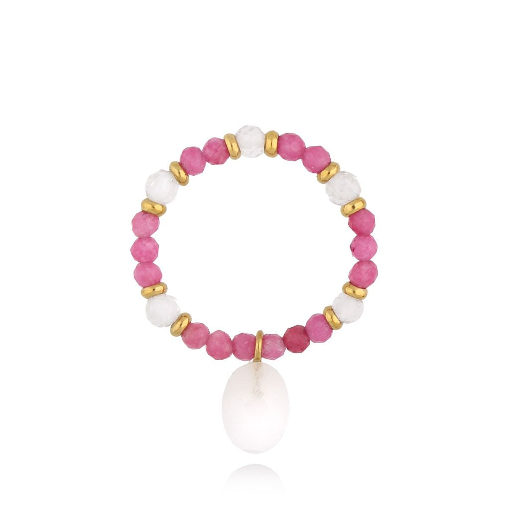 Pink Quartz and Jadeite Ring with Stone Rocher