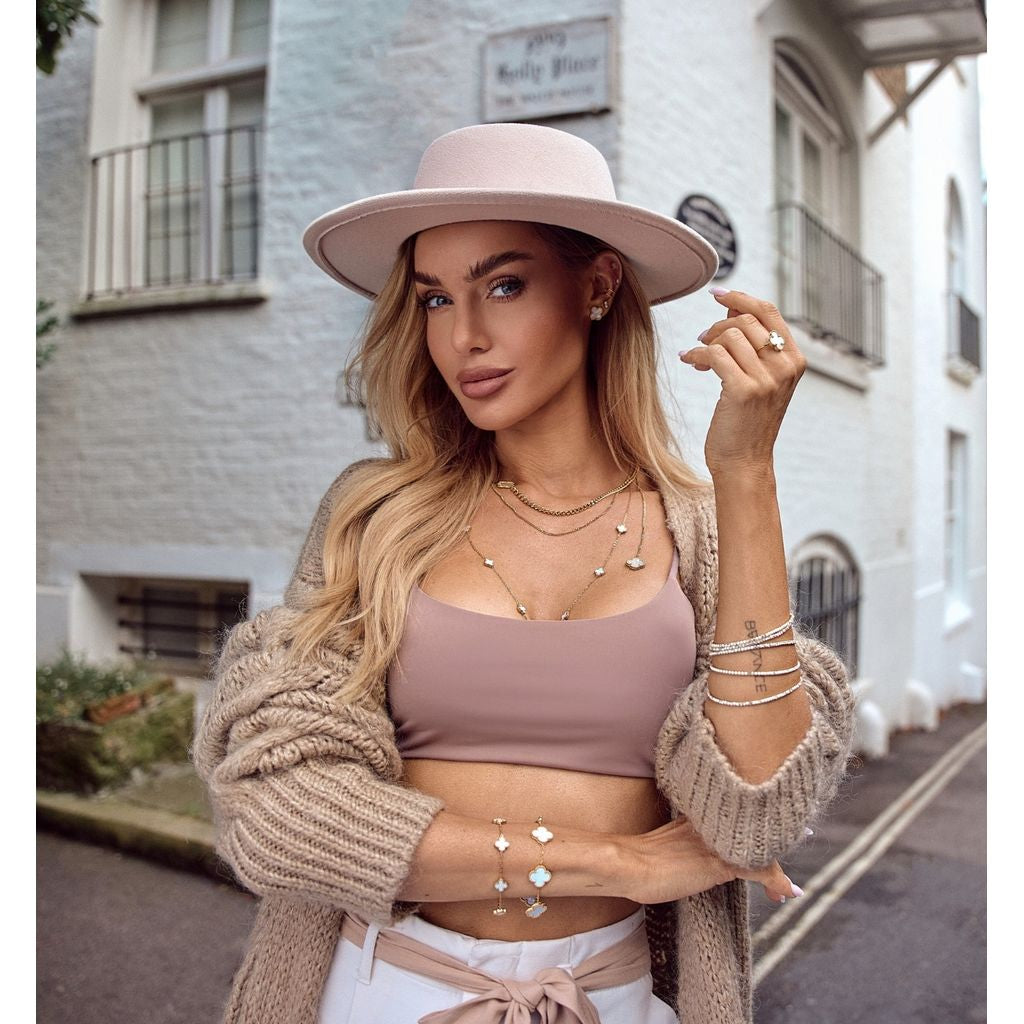 Gold Plated Bracelet with Large White Pearl Clovers