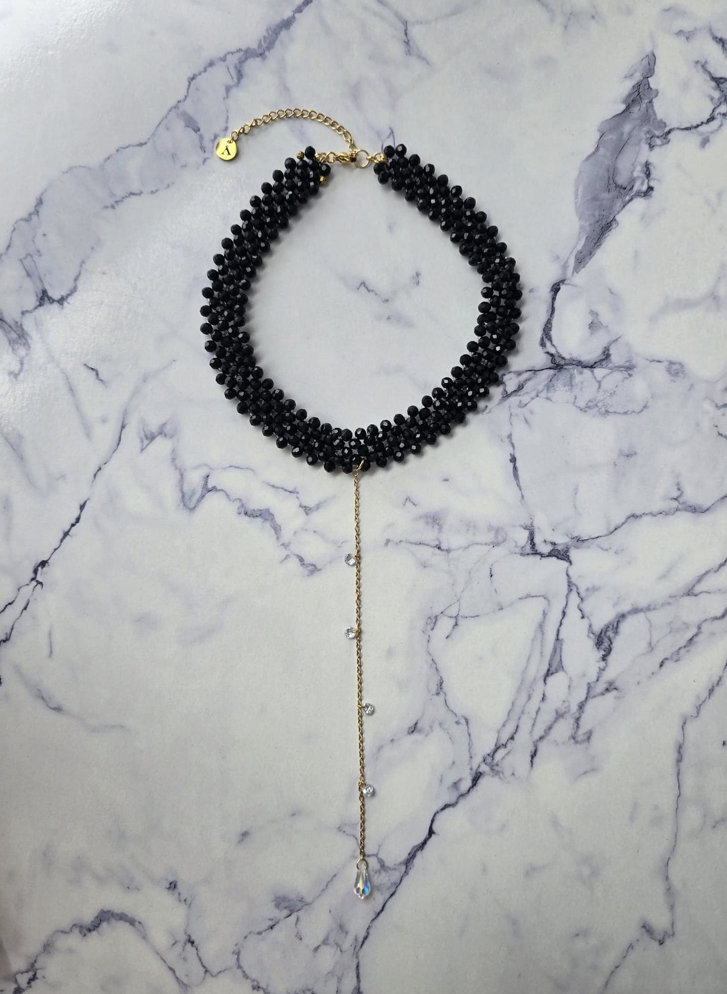 5 Row Glamour Luminous Choker with Swarovski Lariat Teardrop Crystal