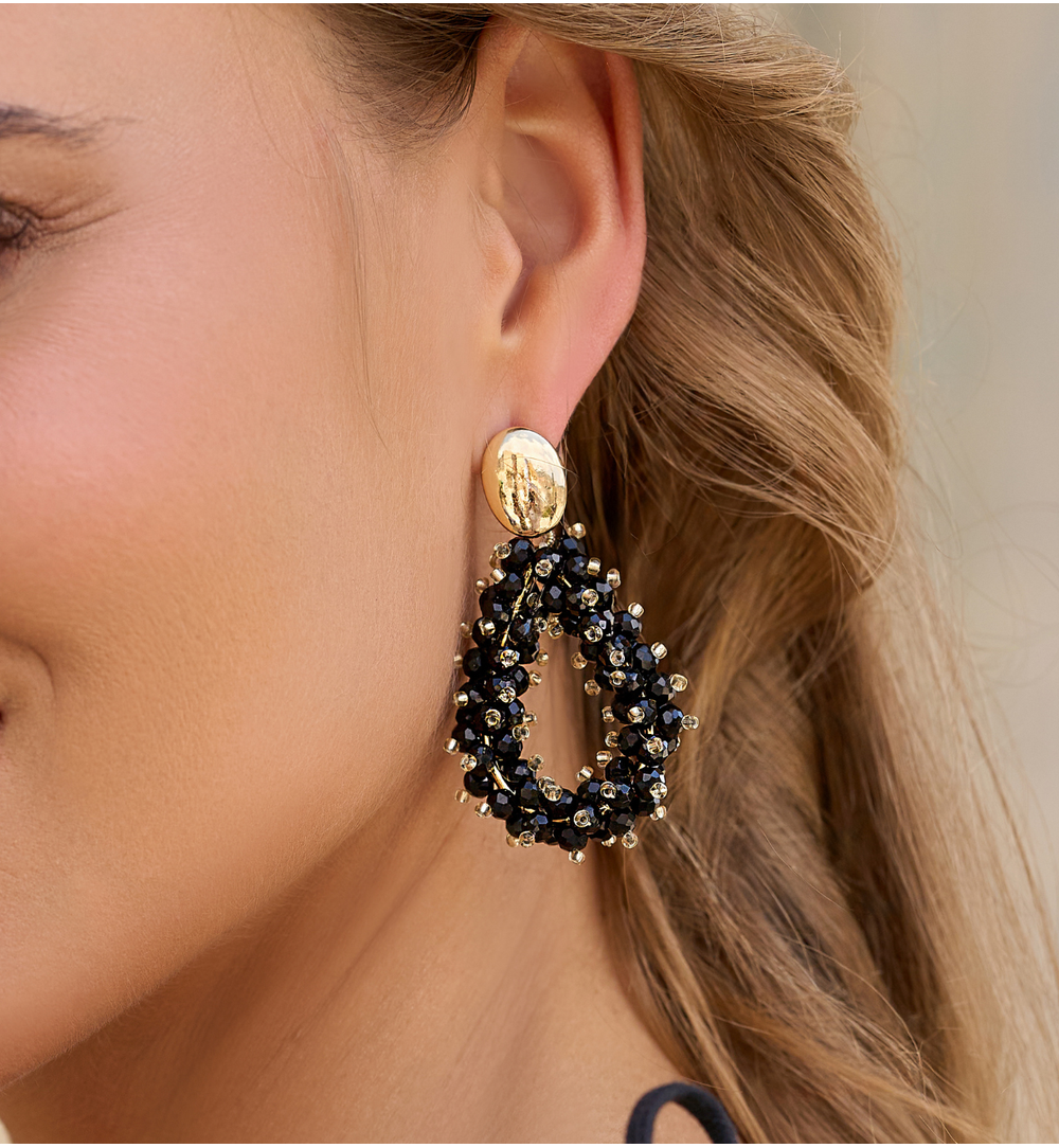 Luminous Black and Gold Crystal Earrings