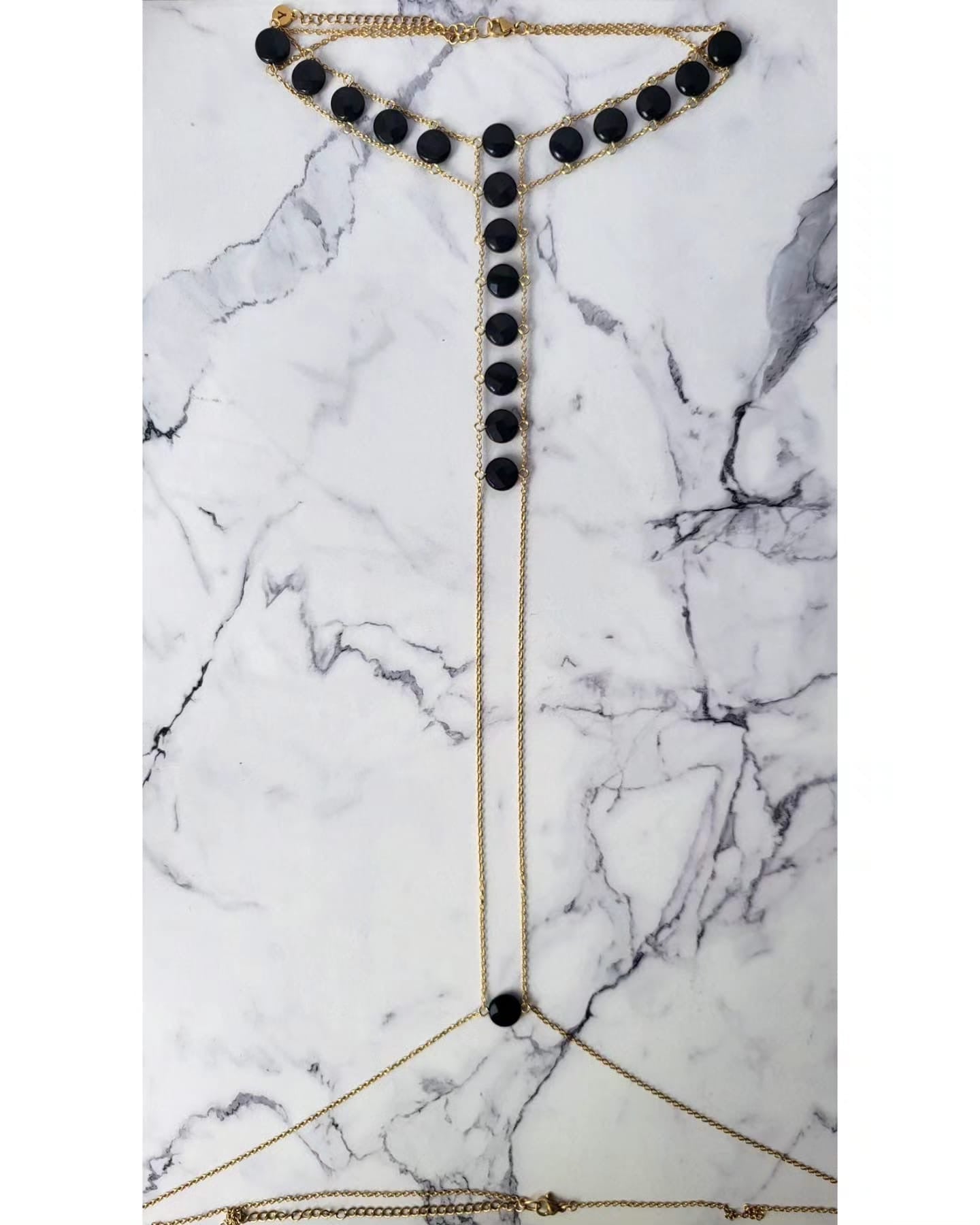 24k Gold Plated Elegance Black Onyx Body Chain Necklace