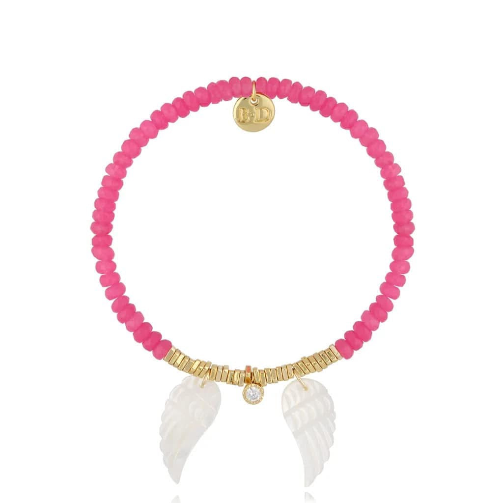 Pink and Hematite Stones Bracelet with Pearl Wings and Crystal