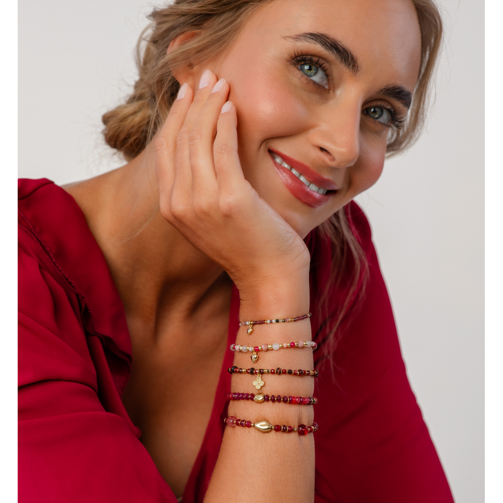 Gold Plated Burgundy and Pomegranate Jadeite Stones Bracelet