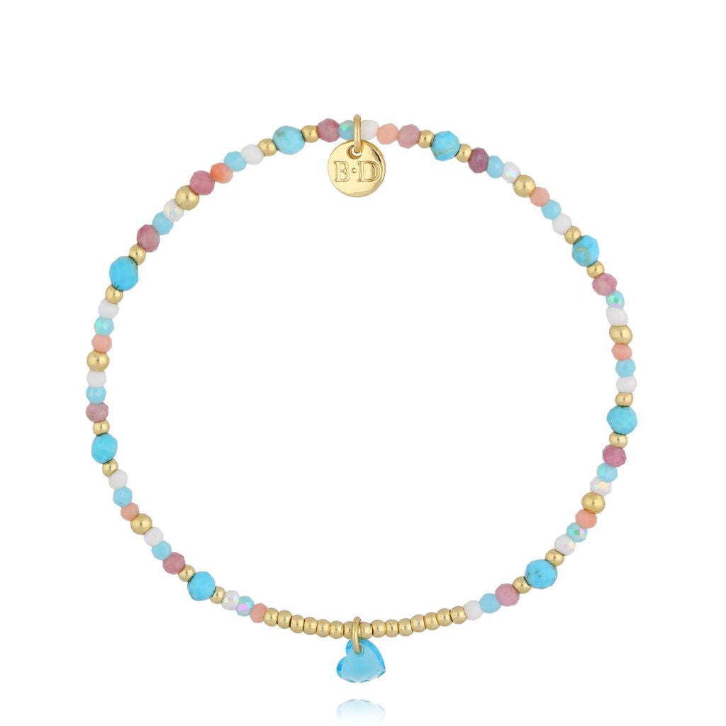 Turquoise and Pink Tourmaline Bracelet with Glass Heart