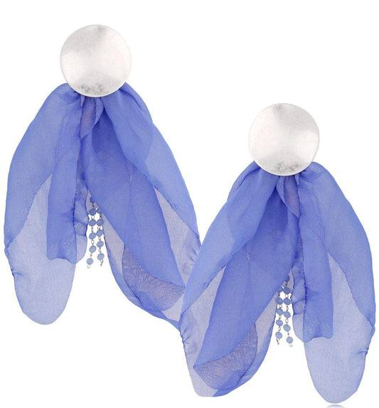 Blue With Gold Finishing Silk Bloosom Earrings