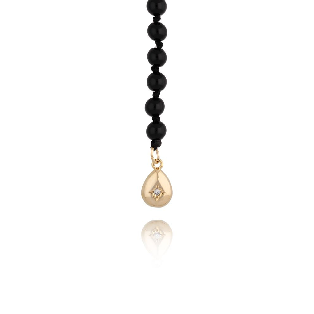 Black Obsydian Stones Long Necklace with Teardrop Renee