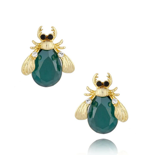 Turquoise Green Beetle Stud Earrings