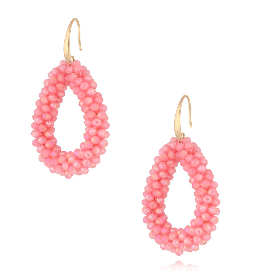 Luminous Coral Faceted Glass Teardrop Crystal Earrings 0049