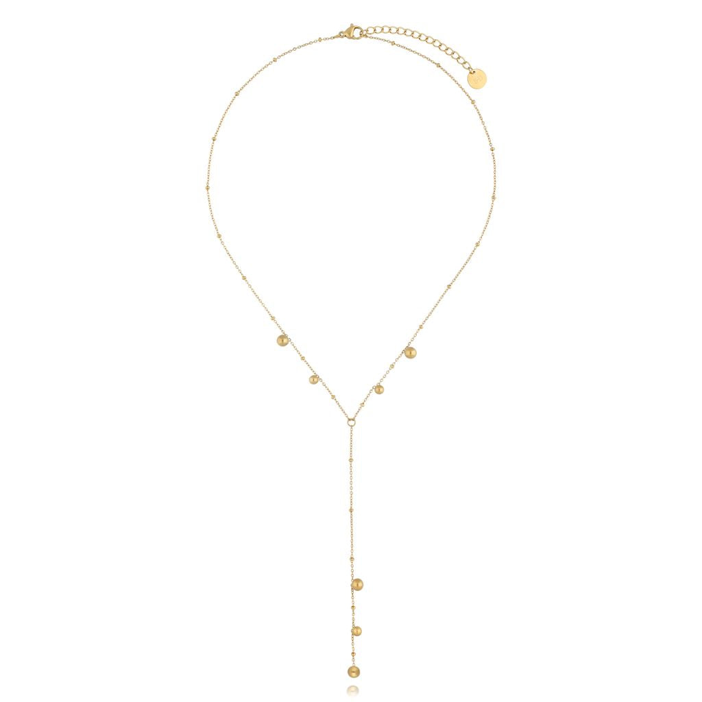 Gold Plated Y Necklace with Gold Balls